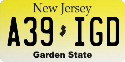 NJ license plate A39IGD