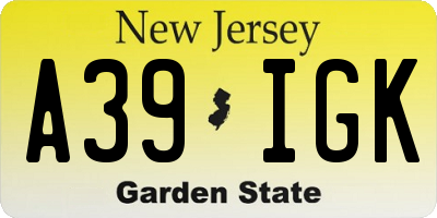 NJ license plate A39IGK