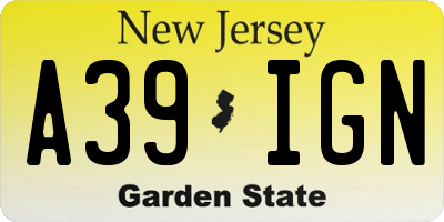 NJ license plate A39IGN