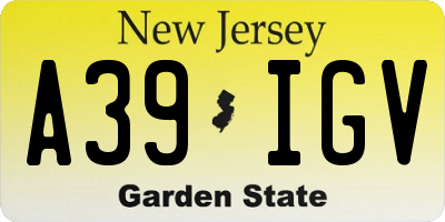 NJ license plate A39IGV