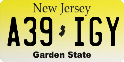 NJ license plate A39IGY
