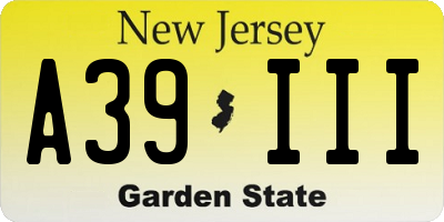 NJ license plate A39III