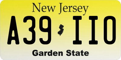 NJ license plate A39IIO