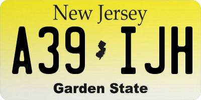 NJ license plate A39IJH