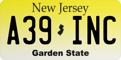NJ license plate A39INC