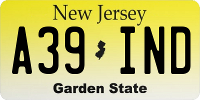 NJ license plate A39IND