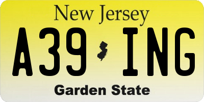 NJ license plate A39ING