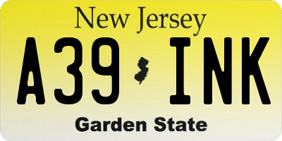 NJ license plate A39INK