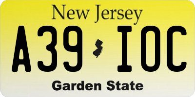 NJ license plate A39IOC