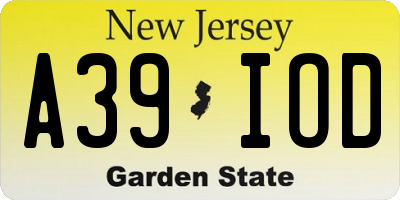 NJ license plate A39IOD