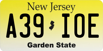 NJ license plate A39IOE