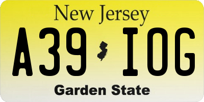 NJ license plate A39IOG
