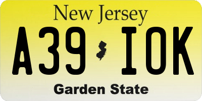 NJ license plate A39IOK
