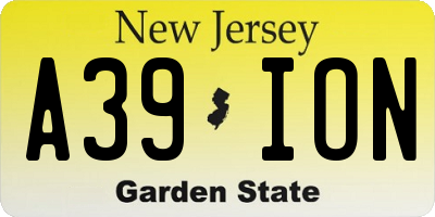 NJ license plate A39ION