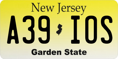 NJ license plate A39IOS