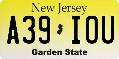 NJ license plate A39IOU