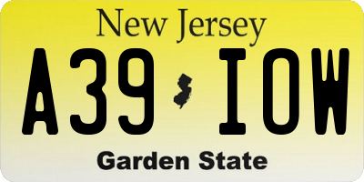NJ license plate A39IOW