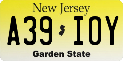 NJ license plate A39IOY