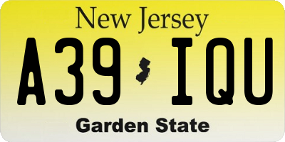 NJ license plate A39IQU