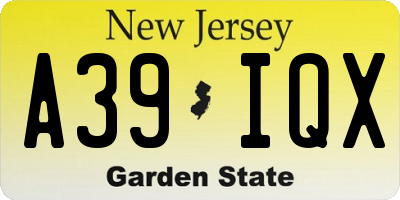 NJ license plate A39IQX
