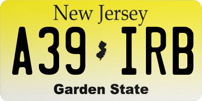 NJ license plate A39IRB