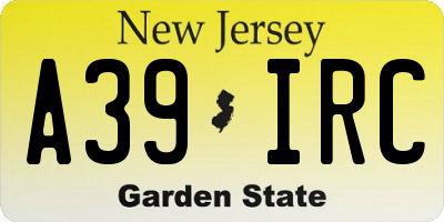NJ license plate A39IRC