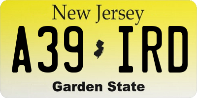 NJ license plate A39IRD