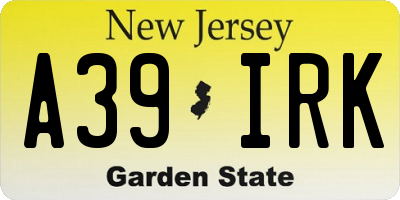 NJ license plate A39IRK