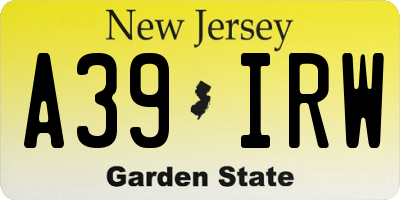 NJ license plate A39IRW