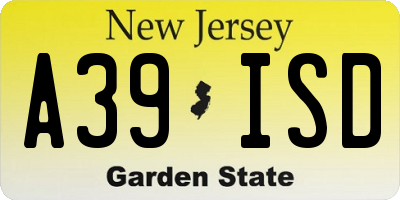 NJ license plate A39ISD