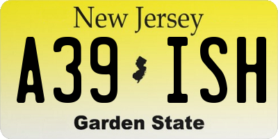 NJ license plate A39ISH