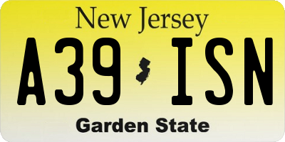 NJ license plate A39ISN
