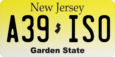 NJ license plate A39ISO