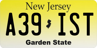 NJ license plate A39IST