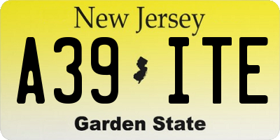 NJ license plate A39ITE