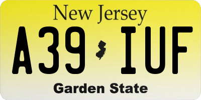 NJ license plate A39IUF