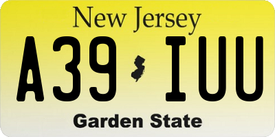 NJ license plate A39IUU