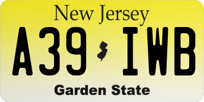 NJ license plate A39IWB