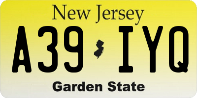 NJ license plate A39IYQ