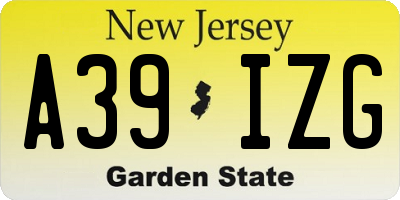 NJ license plate A39IZG