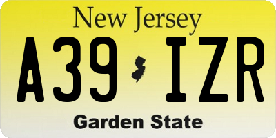 NJ license plate A39IZR