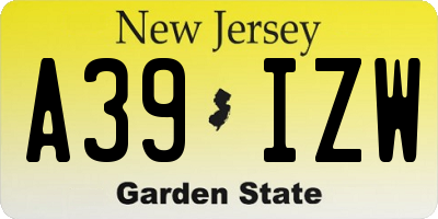 NJ license plate A39IZW