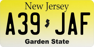 NJ license plate A39JAF