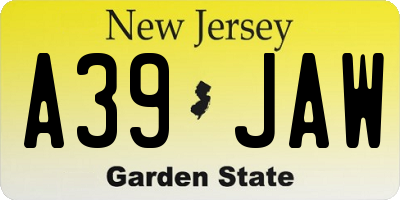 NJ license plate A39JAW