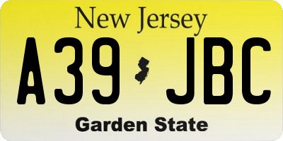 NJ license plate A39JBC