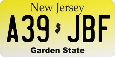 NJ license plate A39JBF