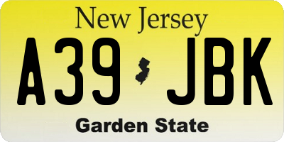 NJ license plate A39JBK