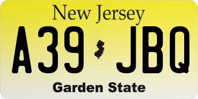 NJ license plate A39JBQ