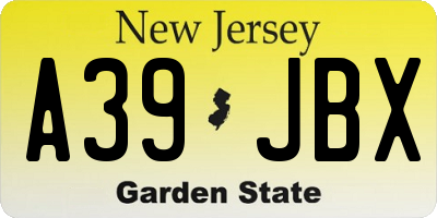 NJ license plate A39JBX