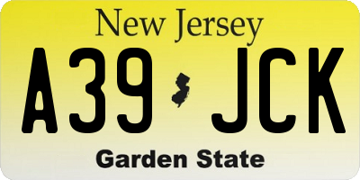 NJ license plate A39JCK